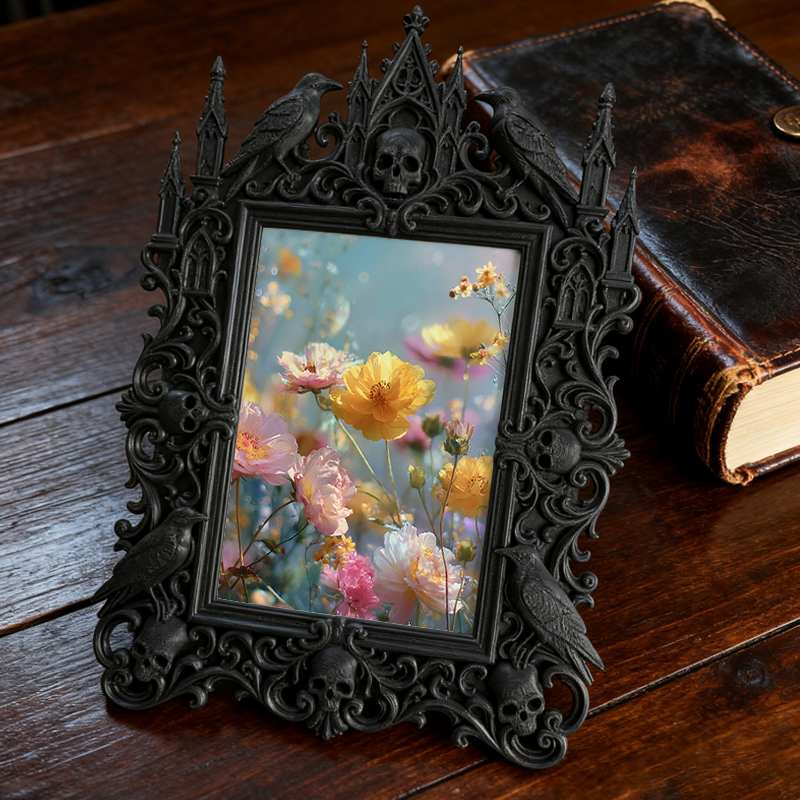 Gothic Dark-style Photo Frame | Dark Yoga Studio Meditation Nook Decor, Photo Ornament, Wall-mountable & Tabletop, Waterproof Plastic Frame