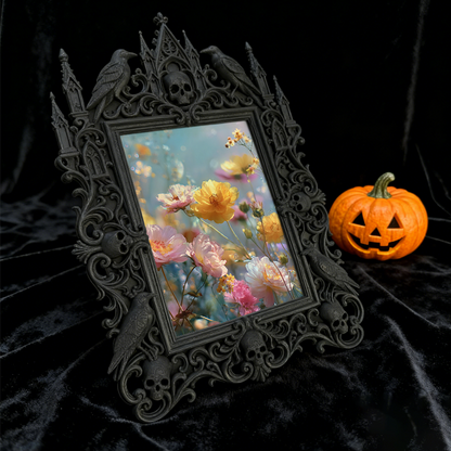 Gothic Dark-style Photo Frame | Dark Yoga Studio Meditation Nook Decor, Photo Ornament, Wall-mountable & Tabletop, Waterproof Plastic Frame