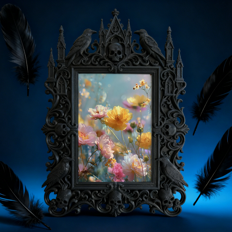 Gothic Dark-style Photo Frame | Dark Yoga Studio Meditation Nook Decor, Photo Ornament, Wall-mountable & Tabletop, Waterproof Plastic Frame