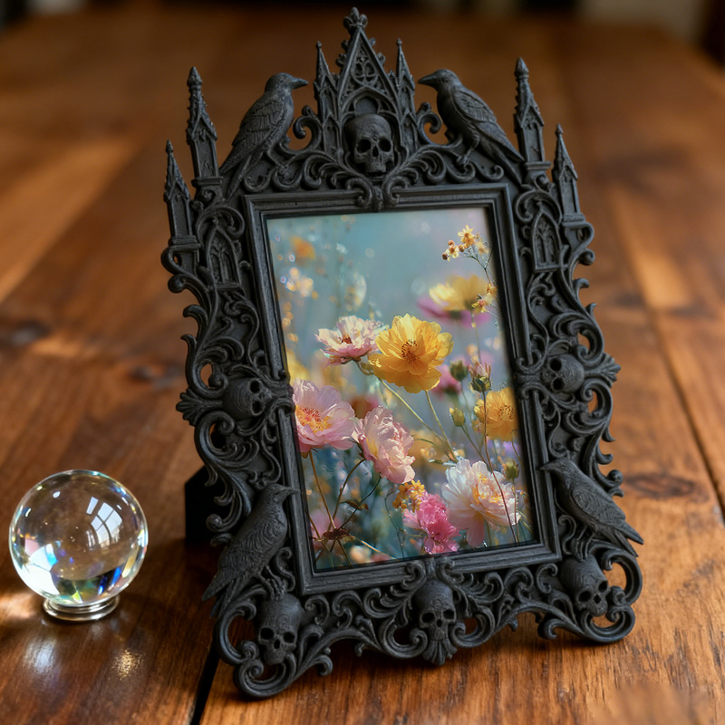 Gothic Dark-style Photo Frame | Dark Yoga Studio Meditation Nook Decor, Photo Ornament, Wall-mountable & Tabletop, Waterproof Plastic Frame
