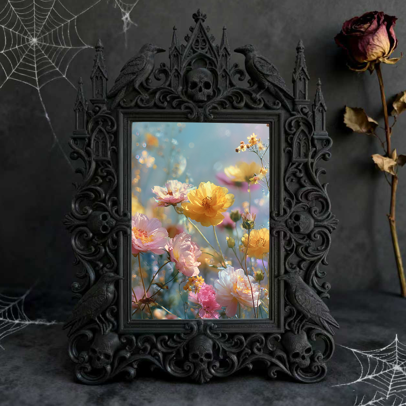 Gothic Dark-style Photo Frame | Dark Yoga Studio Meditation Nook Decor, Photo Ornament, Wall-mountable & Tabletop, Waterproof Plastic Frame