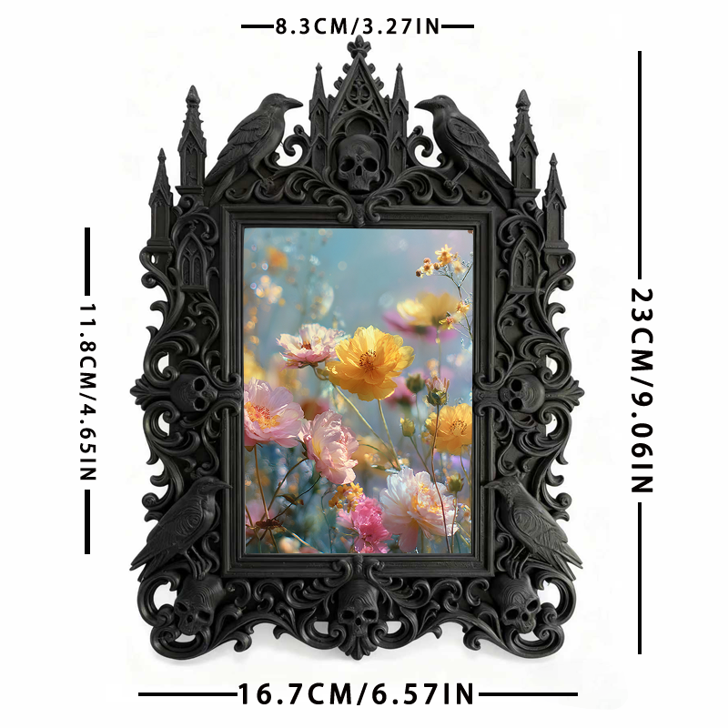 Gothic Dark-style Photo Frame | Dark Yoga Studio Meditation Nook Decor, Photo Ornament, Wall-mountable & Tabletop, Waterproof Plastic Frame