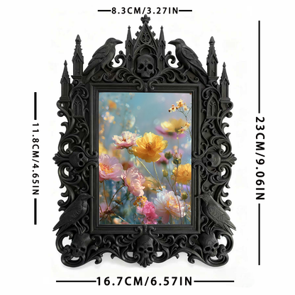 Gothic Dark-style Photo Frame | Dark Yoga Studio Meditation Nook Decor, Photo Ornament, Wall-mountable & Tabletop, Waterproof Plastic Frame