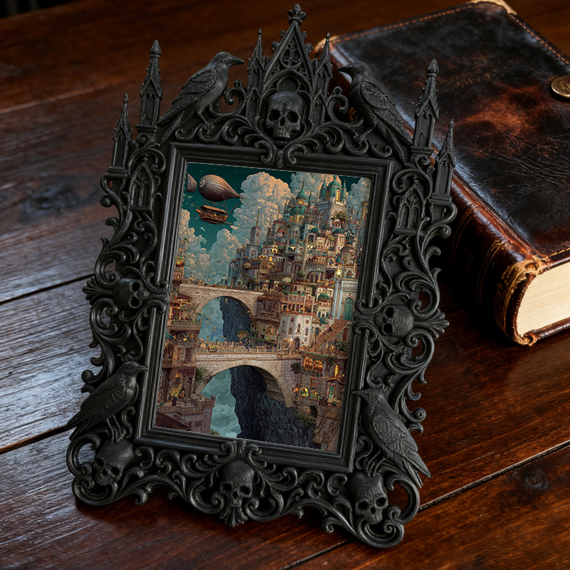 Gothic Dark-style Photo Frame | Horror Convention Vendor Booth Decor, Photo Ornament, Wall-mountable & Tabletop, Waterproof Plastic Frame