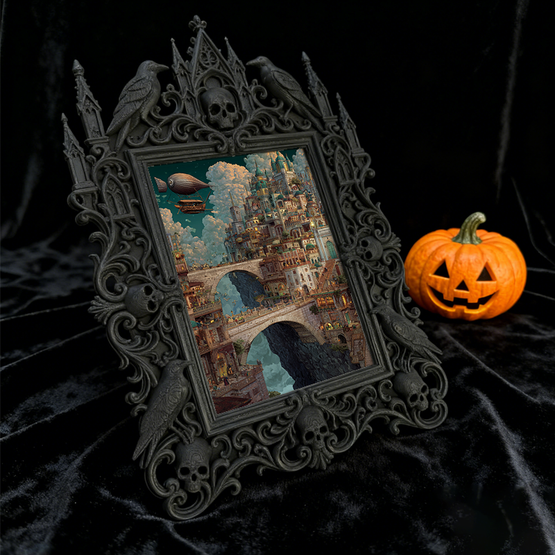 Gothic Dark-style Photo Frame | Horror Convention Vendor Booth Decor, Photo Ornament, Wall-mountable & Tabletop, Waterproof Plastic Frame