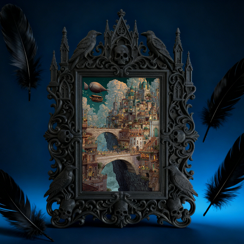 Gothic Dark-style Photo Frame | Horror Convention Vendor Booth Decor, Photo Ornament, Wall-mountable & Tabletop, Waterproof Plastic Frame