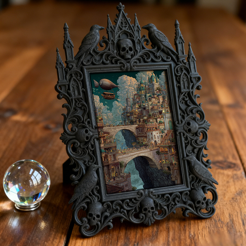Gothic Dark-style Photo Frame | Horror Convention Vendor Booth Decor, Photo Ornament, Wall-mountable & Tabletop, Waterproof Plastic Frame