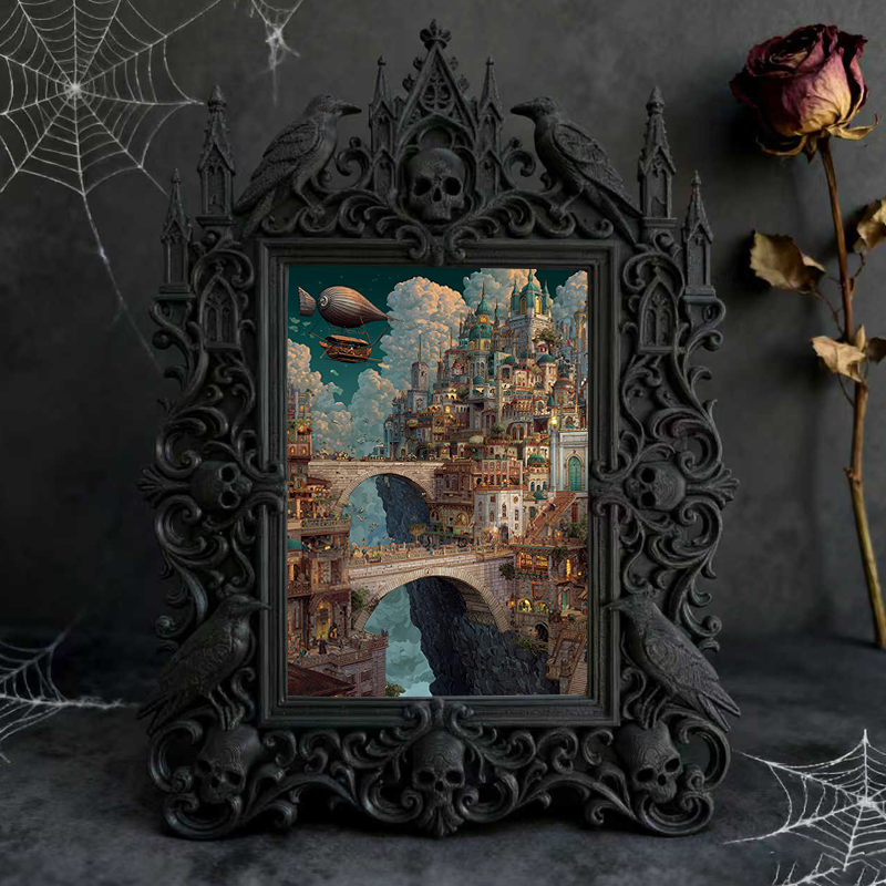 Gothic Dark-style Photo Frame | Horror Convention Vendor Booth Decor, Photo Ornament, Wall-mountable & Tabletop, Waterproof Plastic Frame