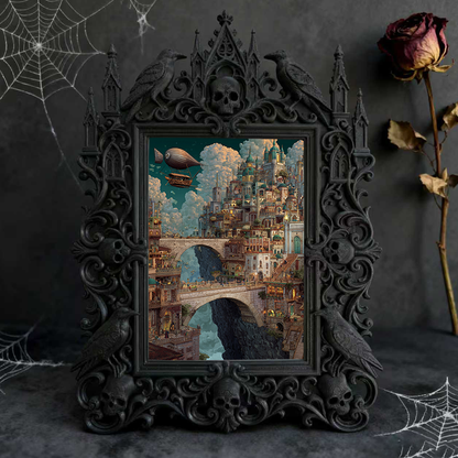 Gothic Dark-style Photo Frame | Horror Convention Vendor Booth Decor, Photo Ornament, Wall-mountable & Tabletop, Waterproof Plastic Frame
