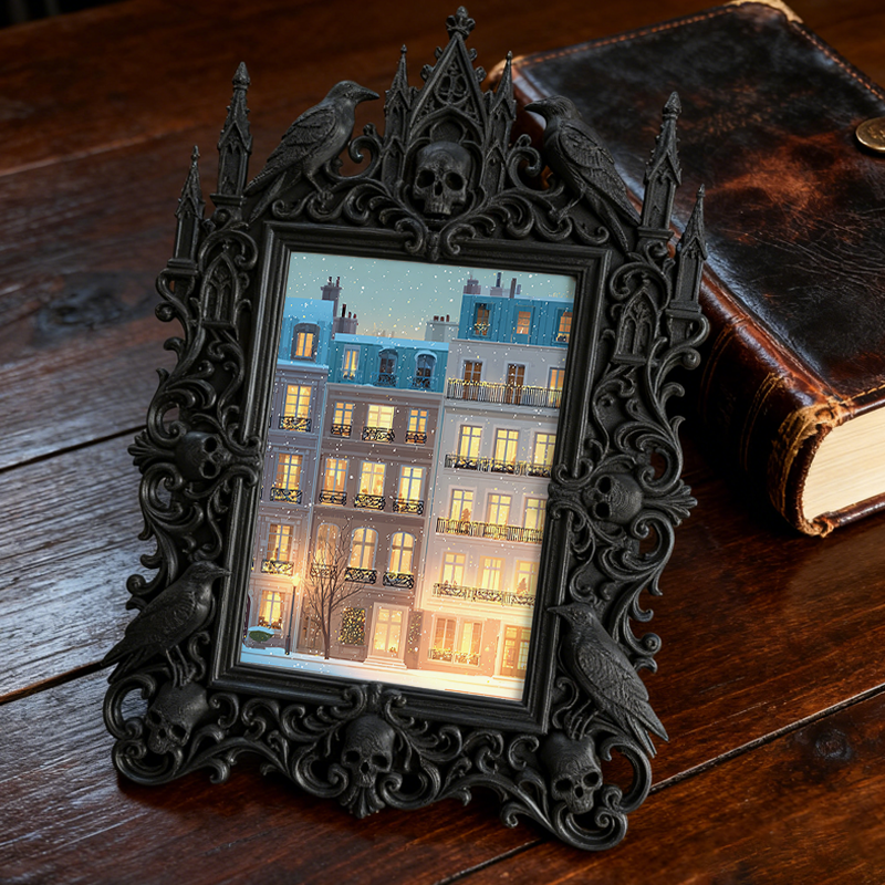 Gothic Dark-style Photo Frame | Dark Florist Dried Black Rose Display Decor, Photo Ornament, Wall-mountable & Tabletop, Waterproof Plastic F