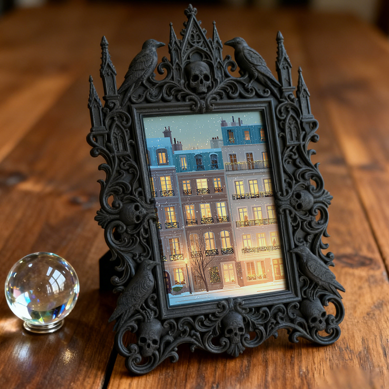 Gothic Dark-style Photo Frame | Dark Florist Dried Black Rose Display Decor, Photo Ornament, Wall-mountable & Tabletop, Waterproof Plastic F