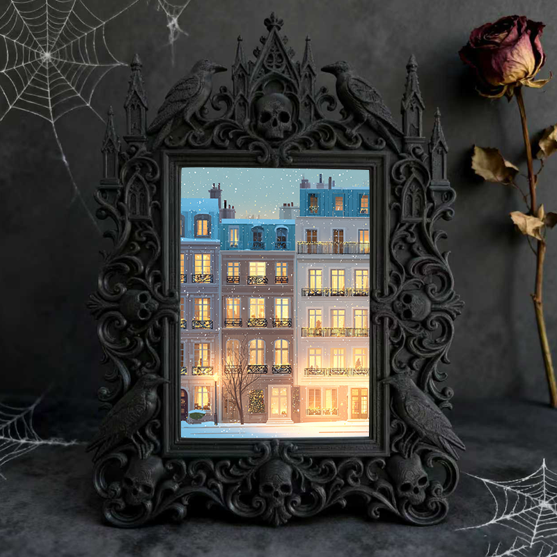 Gothic Dark-style Photo Frame | Dark Florist Dried Black Rose Display Decor, Photo Ornament, Wall-mountable & Tabletop, Waterproof Plastic F