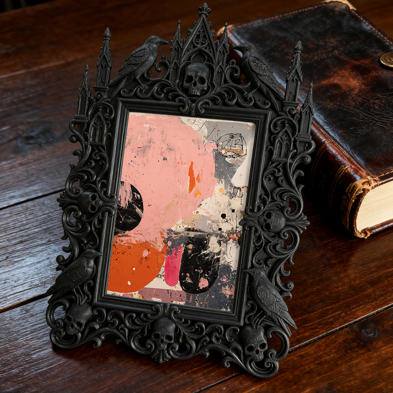Gothic Dark-style Photo Frame | Dark Academia Book Club Meeting Table Decor, Photo Ornament, Wall-mountable & Tabletop, Waterproof Plastic F