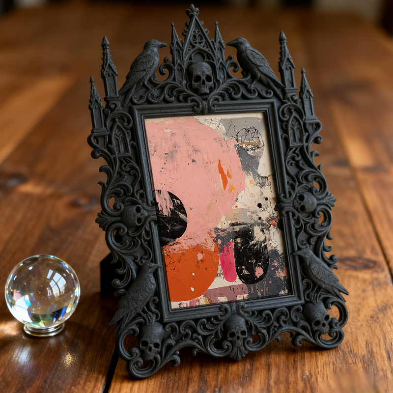 Gothic Dark-style Photo Frame | Dark Academia Book Club Meeting Table Decor, Photo Ornament, Wall-mountable & Tabletop, Waterproof Plastic F