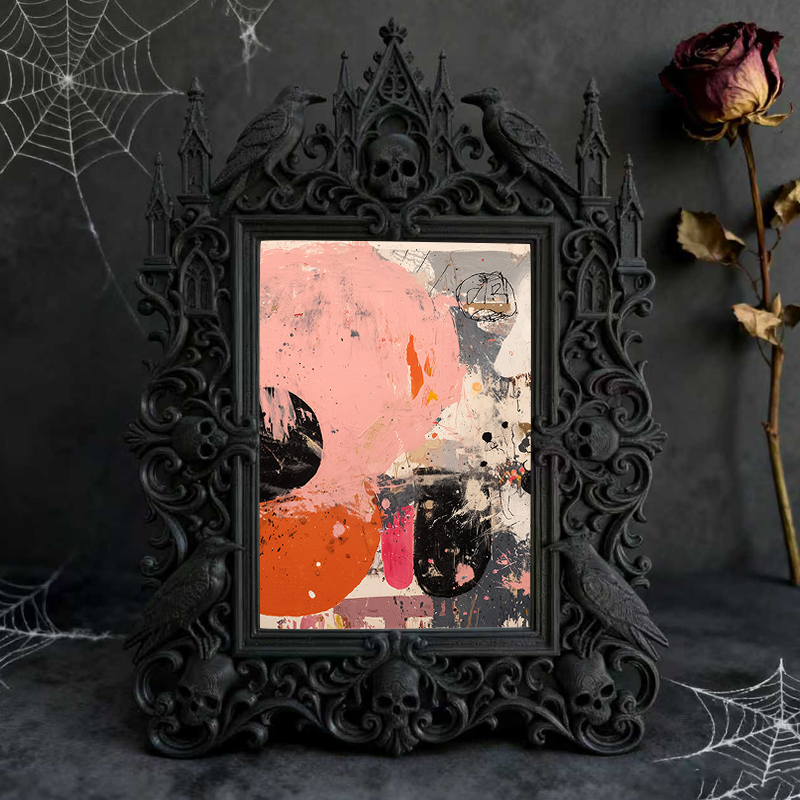 Gothic Dark-style Photo Frame | Dark Academia Book Club Meeting Table Decor, Photo Ornament, Wall-mountable & Tabletop, Waterproof Plastic F