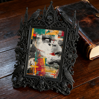 Gothic Dark-style Photo Frame | LARP Fantasy Dark Elf Camp Decor, Photo Ornament, Wall-mountable & Tabletop, Waterproof Plastic Frame