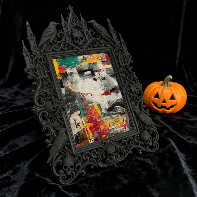 Gothic Dark-style Photo Frame | LARP Fantasy Dark Elf Camp Decor, Photo Ornament, Wall-mountable & Tabletop, Waterproof Plastic Frame