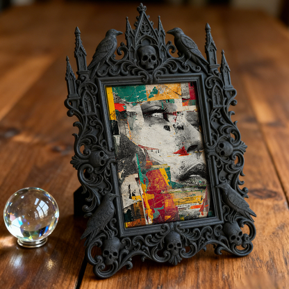 Gothic Dark-style Photo Frame | LARP Fantasy Dark Elf Camp Decor, Photo Ornament, Wall-mountable & Tabletop, Waterproof Plastic Frame