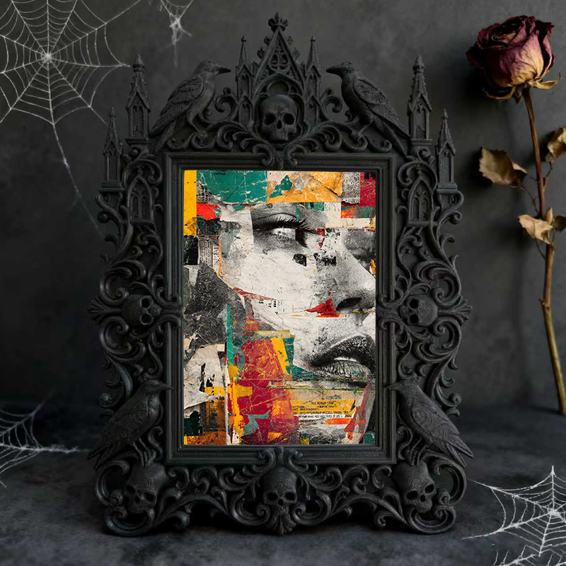 Gothic Dark-style Photo Frame | LARP Fantasy Dark Elf Camp Decor, Photo Ornament, Wall-mountable & Tabletop, Waterproof Plastic Frame