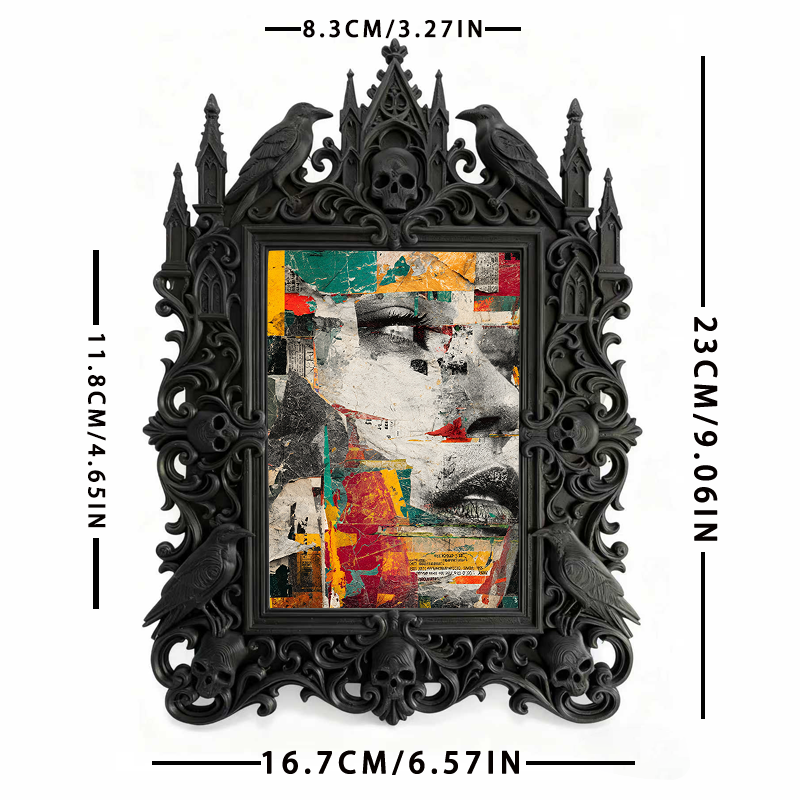 Gothic Dark-style Photo Frame | LARP Fantasy Dark Elf Camp Decor, Photo Ornament, Wall-mountable & Tabletop, Waterproof Plastic Frame