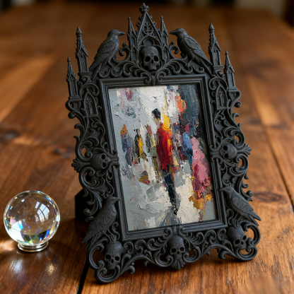 Gothic Dark-style Photo Frame | Gothic Pet Memorial Shrine Decor, Photo Ornament, Wall-mountable & Tabletop, Waterproof Plastic Frame