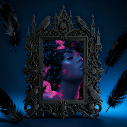 Gothic Dark-style Photo Frame | Halloween Neighborhood Haunt Decor, Photo Ornament, Wall-mountable & Tabletop, Waterproof Plastic Frame