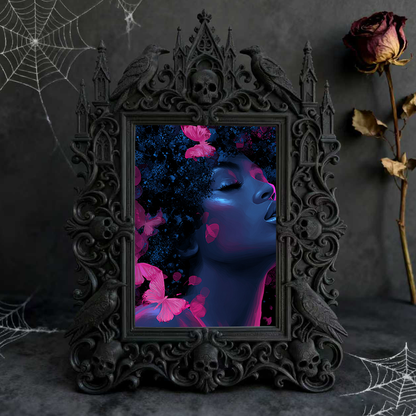 Gothic Dark-style Photo Frame | Halloween Neighborhood Haunt Decor, Photo Ornament, Wall-mountable & Tabletop, Waterproof Plastic Frame