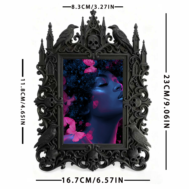 Gothic Dark-style Photo Frame | Halloween Neighborhood Haunt Decor, Photo Ornament, Wall-mountable & Tabletop, Waterproof Plastic Frame