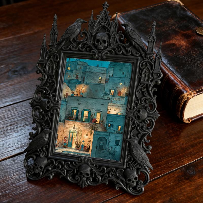 Gothic Dark-style Photo Frame | Horror Book Club Meeting Table Decor, Photo Ornament, Wall-mountable & Tabletop, Waterproof Plastic Frame