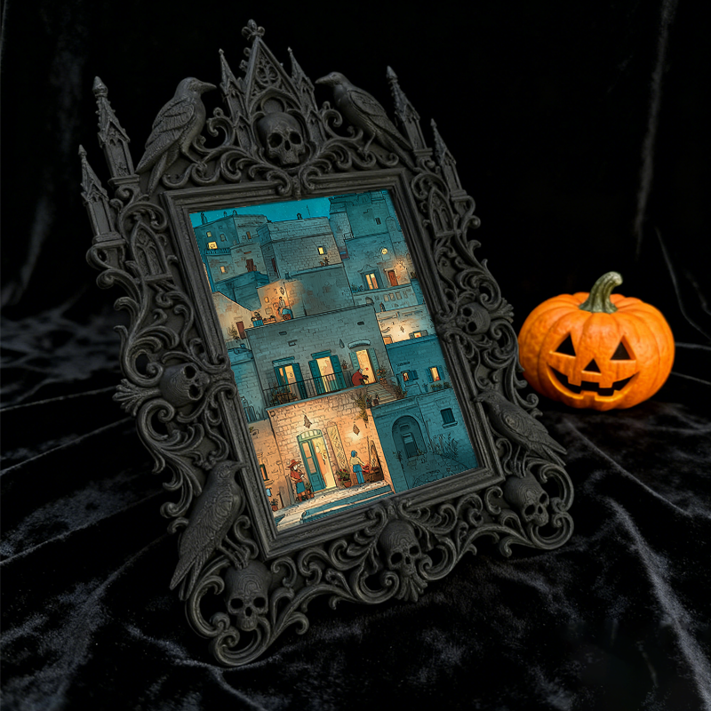 Gothic Dark-style Photo Frame | Horror Book Club Meeting Table Decor, Photo Ornament, Wall-mountable & Tabletop, Waterproof Plastic Frame