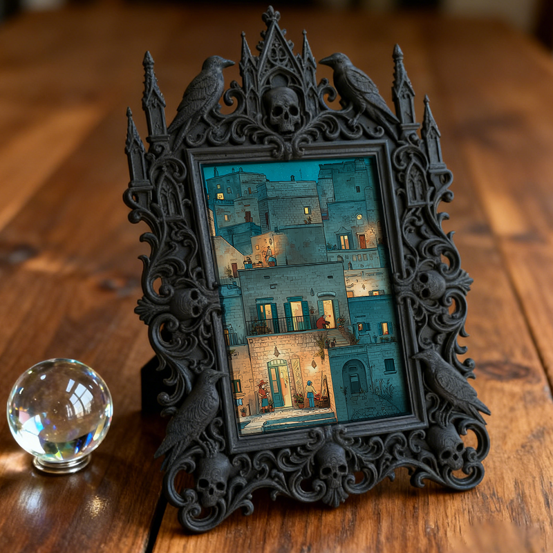 Gothic Dark-style Photo Frame | Horror Book Club Meeting Table Decor, Photo Ornament, Wall-mountable & Tabletop, Waterproof Plastic Frame