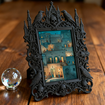 Gothic Dark-style Photo Frame | Horror Book Club Meeting Table Decor, Photo Ornament, Wall-mountable & Tabletop, Waterproof Plastic Frame