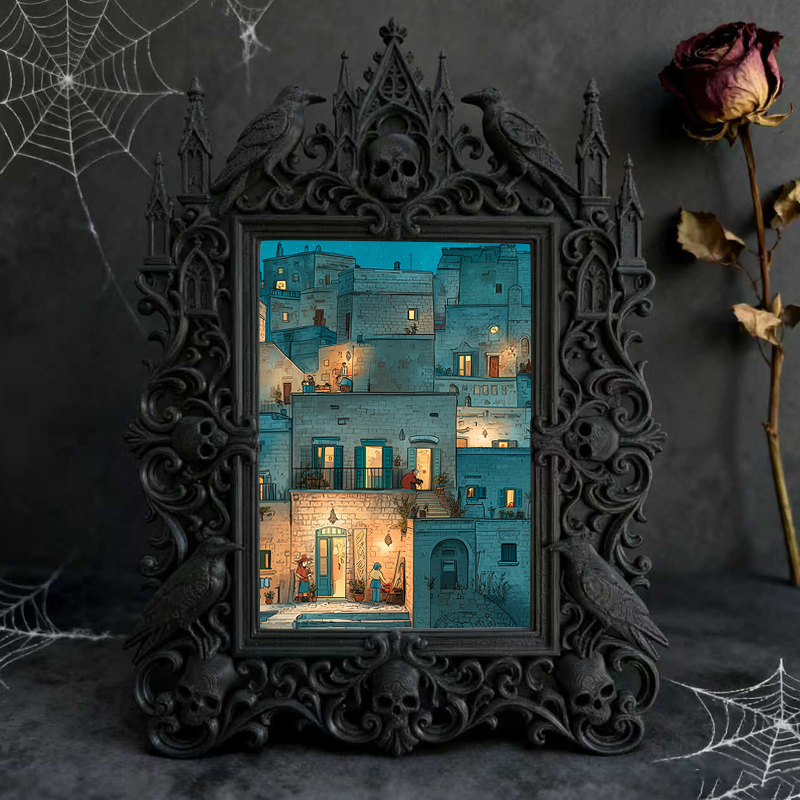 Gothic Dark-style Photo Frame | Horror Book Club Meeting Table Decor, Photo Ornament, Wall-mountable & Tabletop, Waterproof Plastic Frame