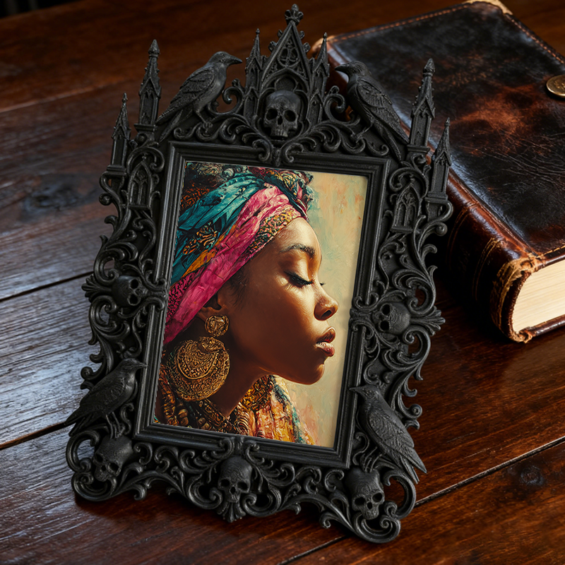 Trendy Gothic Dark-style Photo Frame | Dark Academia Library Reading Nook Decor, Photo Ornament, Wall-mountable & Tabletop, Waterproof Light