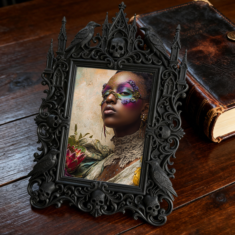 Premium Gothic Dark-style Photo Frame | Witchcraft Herbal Apothecary Decor, Photo Ornament, Wall-mountable & Tabletop, Waterproof Sturdy Pla
