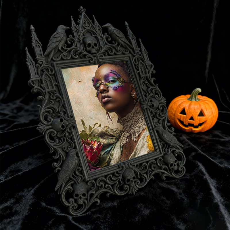 Premium Gothic Dark-style Photo Frame | Witchcraft Herbal Apothecary Decor, Photo Ornament, Wall-mountable & Tabletop, Waterproof Sturdy Pla