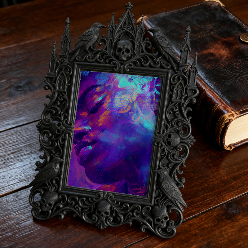 Top-rated Gothic Dark-style Photo Frame | LARP Fantasy Dark Elf Camp Decor, Photo Ornament, Wall-mountable & Tabletop, Waterproof Portable P