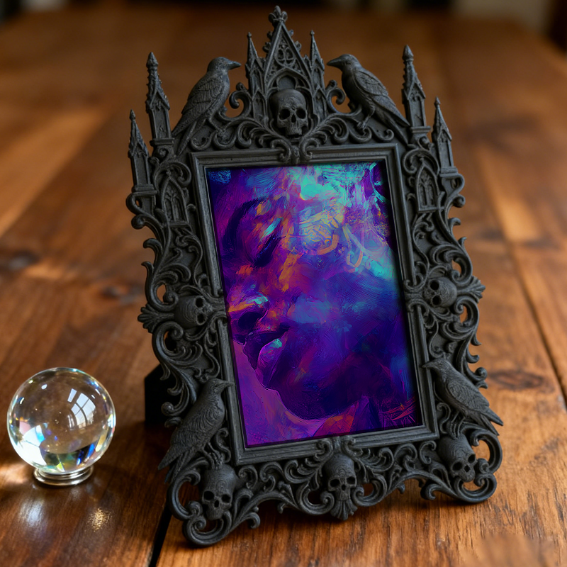 Top-rated Gothic Dark-style Photo Frame | LARP Fantasy Dark Elf Camp Decor, Photo Ornament, Wall-mountable & Tabletop, Waterproof Portable P