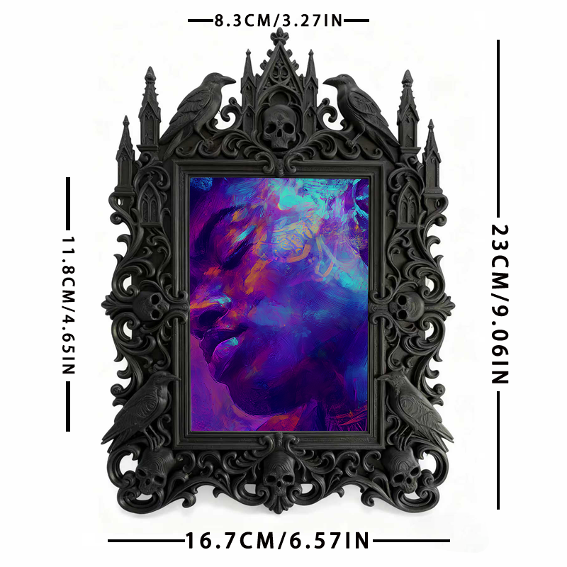 Top-rated Gothic Dark-style Photo Frame | LARP Fantasy Dark Elf Camp Decor, Photo Ornament, Wall-mountable & Tabletop, Waterproof Portable P