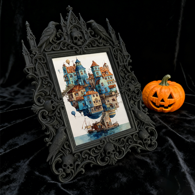 Stylish Gothic Dark-style Photo Frame | Halloween Haunted House Prop Room Decor, Photo Ornament, Wall-mountable & Tabletop, Waterproof Reusa