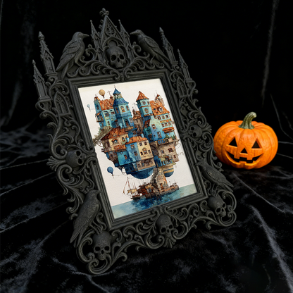 Stylish Gothic Dark-style Photo Frame | Halloween Haunted House Prop Room Decor, Photo Ornament, Wall-mountable & Tabletop, Waterproof Reusa
