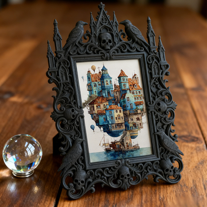 Stylish Gothic Dark-style Photo Frame | Halloween Haunted House Prop Room Decor, Photo Ornament, Wall-mountable & Tabletop, Waterproof Reusa