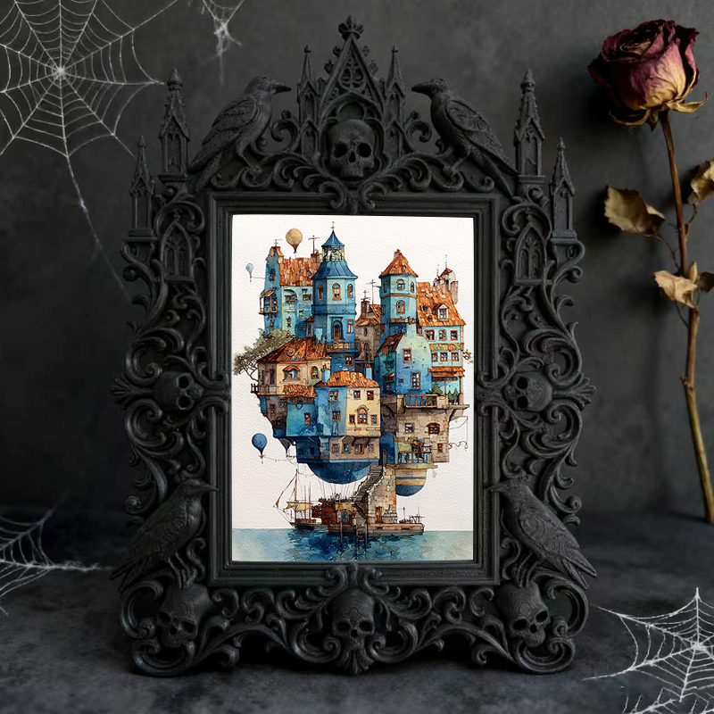 Stylish Gothic Dark-style Photo Frame | Halloween Haunted House Prop Room Decor, Photo Ornament, Wall-mountable & Tabletop, Waterproof Reusa