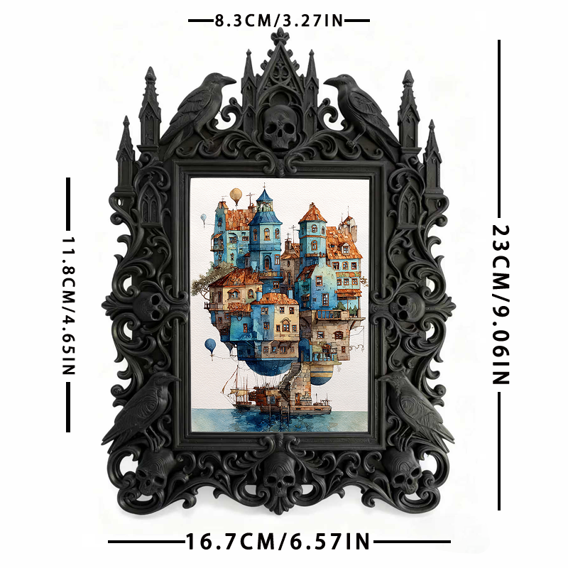Stylish Gothic Dark-style Photo Frame | Halloween Haunted House Prop Room Decor, Photo Ornament, Wall-mountable & Tabletop, Waterproof Reusa