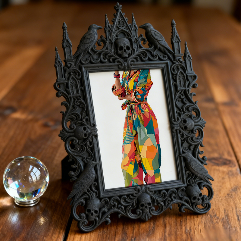 Luxury Gothic Dark-style Photo Frame | Gothic Wedding Reception Table Decor, Photo Ornament, Dual-use Display, Waterproof Elegant Plastic Fr