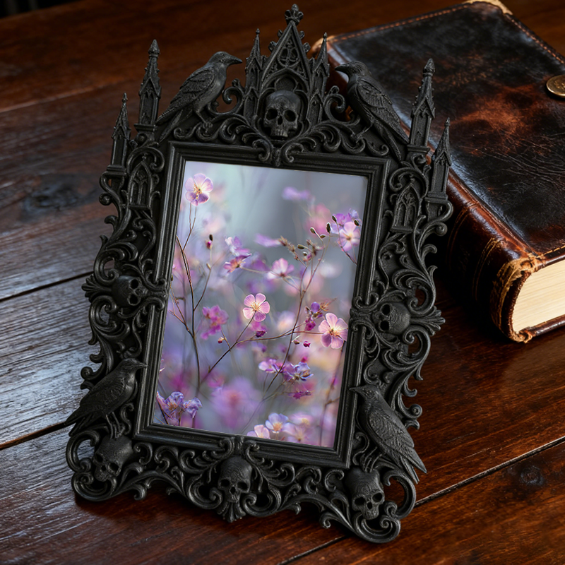 Trendy Gothic Dark-style Photo Frame | Dark Yoga Studio Meditation Corner Decor, Photo Ornament, Wall-mountable & Tabletop, Waterproof Minim