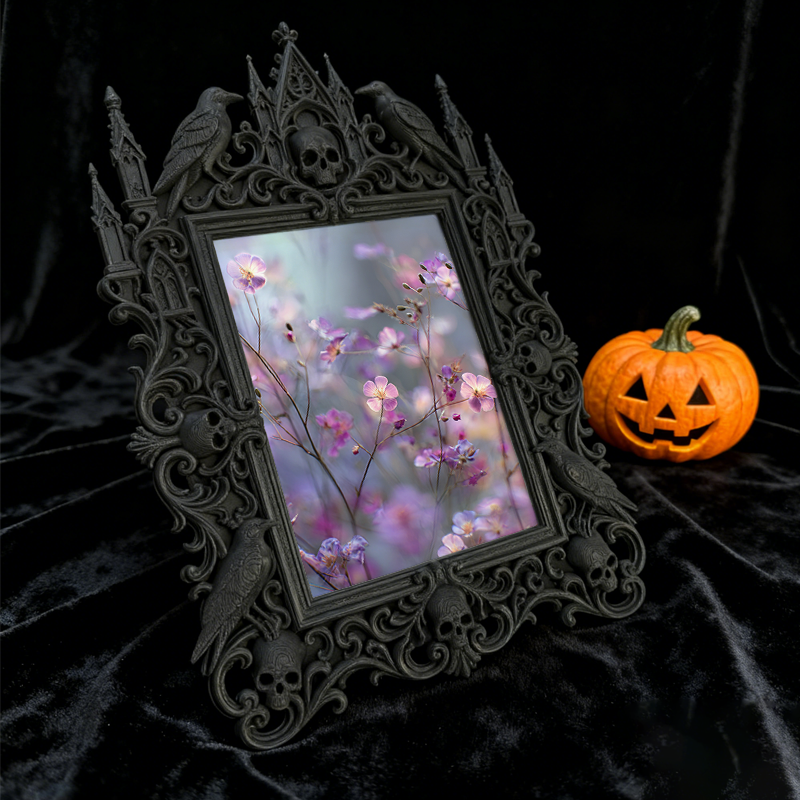 Trendy Gothic Dark-style Photo Frame | Dark Yoga Studio Meditation Corner Decor, Photo Ornament, Wall-mountable & Tabletop, Waterproof Minim