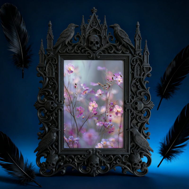 Trendy Gothic Dark-style Photo Frame | Dark Yoga Studio Meditation Corner Decor, Photo Ornament, Wall-mountable & Tabletop, Waterproof Minim