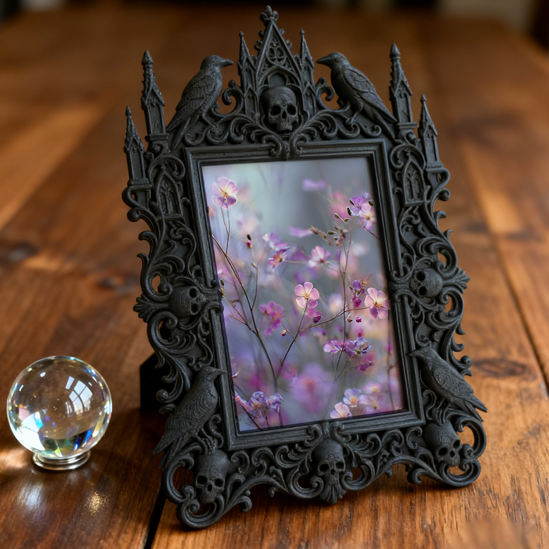 Trendy Gothic Dark-style Photo Frame | Dark Yoga Studio Meditation Corner Decor, Photo Ornament, Wall-mountable & Tabletop, Waterproof Minim