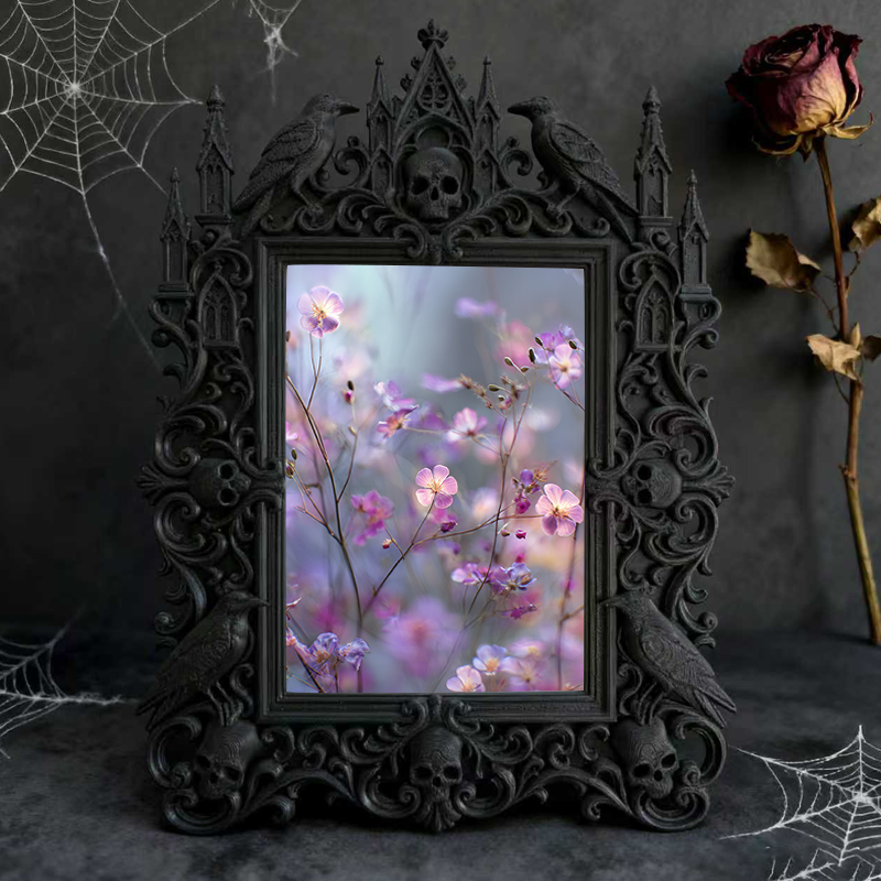 Trendy Gothic Dark-style Photo Frame | Dark Yoga Studio Meditation Corner Decor, Photo Ornament, Wall-mountable & Tabletop, Waterproof Minim